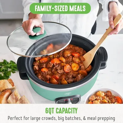 6 Quart Ceramic Slow Cooker, for Family Meals, Sear on Stovetop, Keep Warm, Digital Timer,