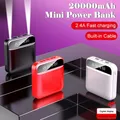 Mini 20000/10000mAh Powerbank Ricarica Display Digitale Cavo Incorporato Illuminazione A LED Banca di Potere Portatile Per iPhone Samsung Xiaomi
