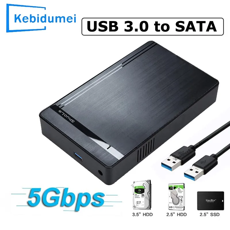 Boîtier de disque dur SATA vers USB 3.0 de 3.5 pouces, adaptateur de disque dur externe de 5Gbps, boîtier haute vitesse pour disque dur SSD 2.5 "3.5" pour PC