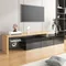 ​ ​ Meuble TV moderne avec noir brillant et grain de bois – Étagères en verre avec LED, rangement réglable pour le salon, meubles modernes ​ ​