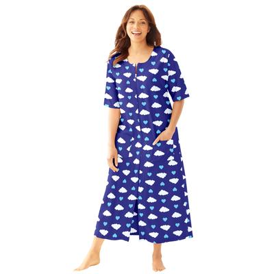 Plus Size Women's Long French Terry Zip-Front Robe by Dreams & Co. in Ultra Blue Clouds (Size 3X)