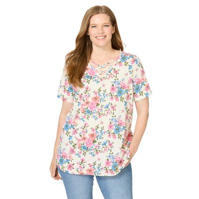 Plus Size Women's Criss Cross Tee by Woman Within in Ivory Garden (Size L)