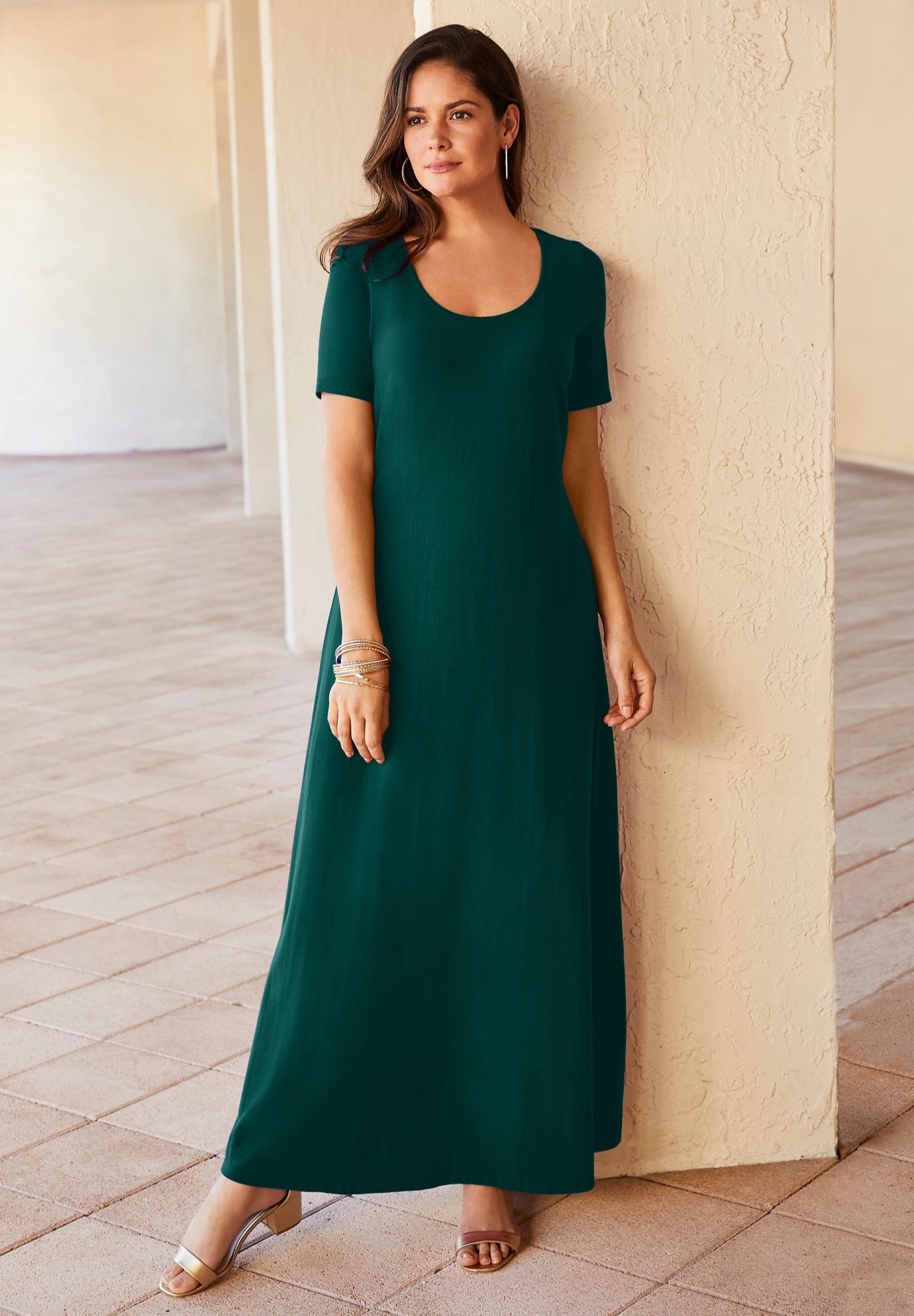 Plus Size Women's Stretch Cotton T-Shirt Maxi Dress by Jessica London in Emerald Green (Size 32)