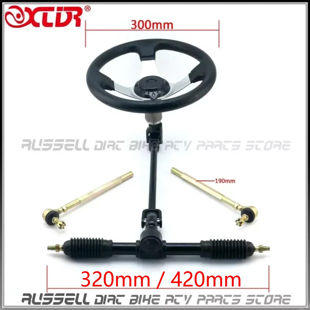 Lenkrad Set 320mm / 420mm für 110CC Go Karting DIY Spurstange Rack Einstellbare Welle Achsschenkel Refires Ersatzteile Image
