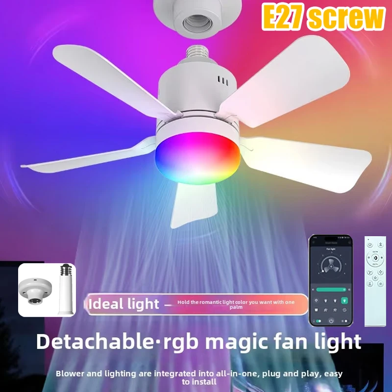 LED-Deckenventilator-Licht, RGB-Fernbedienung und APP-Steuerung, stufenlose Dimmung, Deckenventilator-Lichter, Wohnzimmer, Party, Zimmer, romantische Atmosphäre Image