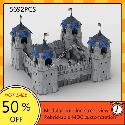 Volle innere Turm Schloss Modulare MOC Kreative Mittelalterliche Burg Schwarz Falcons Modell Image