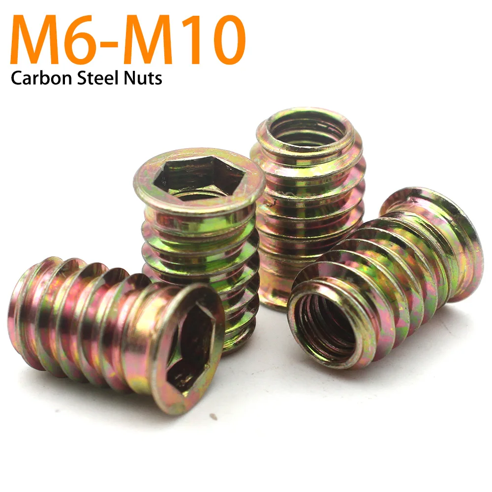10 teil/los 9mm-30mm M6 M8 M10 Gewinde Für Holz Möbel Zink-legierung Eisen Innen Carbon stahl Innensechskant Antrieb Einsatz Muttern