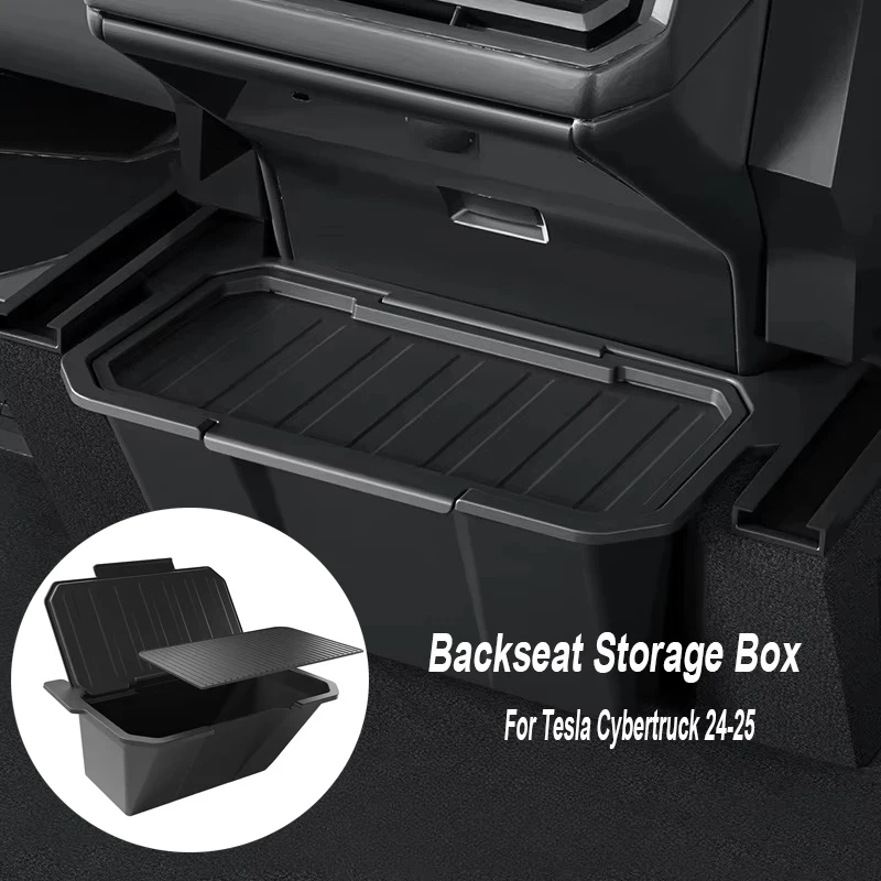 For Tesla Cybertruck 24-25 Rear Center Console Organizer TPE Backseat Storage Box Garbage Can with Anti-Slip Lid Cover Rear Bin Image