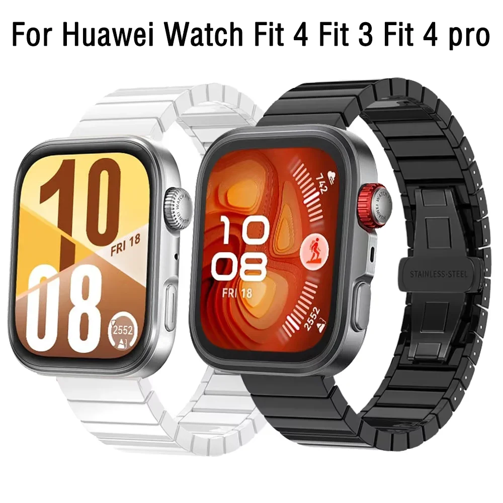 Keramikarmband für Huawei Watch Fit 3 Fit 4-Band, Metall-Schmetterlingsschnalle, Armband, Armband für Huawei Watch Fit 3 4 Pro Correa Image