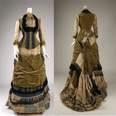 1878er Jahre historisches viktorianisches edwardianisches Trubel-Abend-Herz-Kleid, Image