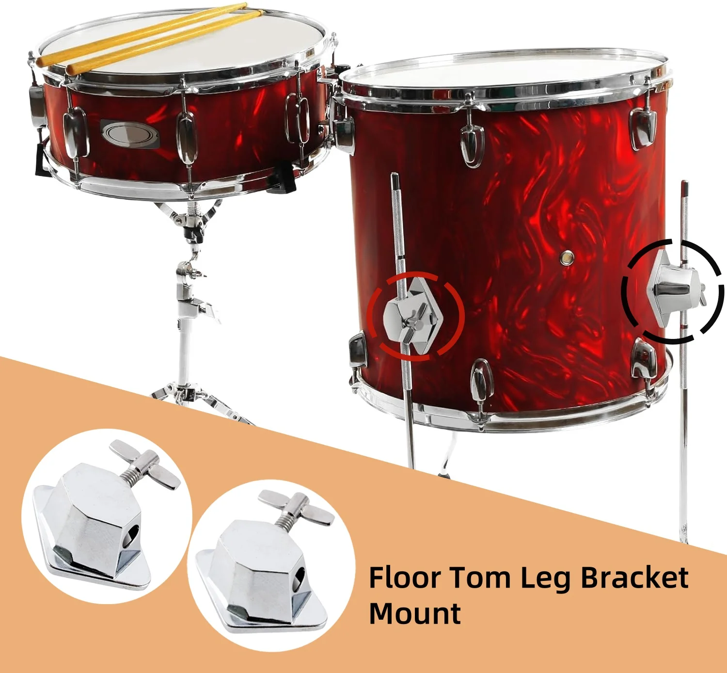 2PCS Boden Tom Drum Bein Halterung Ersatz, Drum Tom Rack Halterung für Tom Drum Set Kit Teile Musikinstrument Image