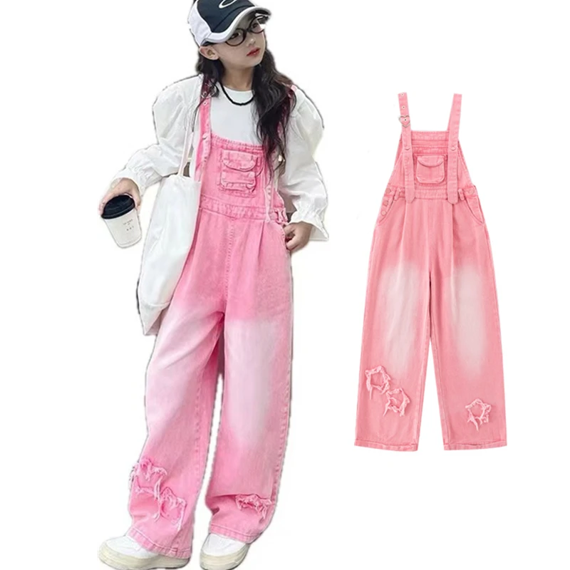 Elegante Kinder rosa Hosenträger Jeans Overalls für Mädchen Baby Fitness rosa Denim Overall Luxus Kinder Jeans Hosen mit Trägern