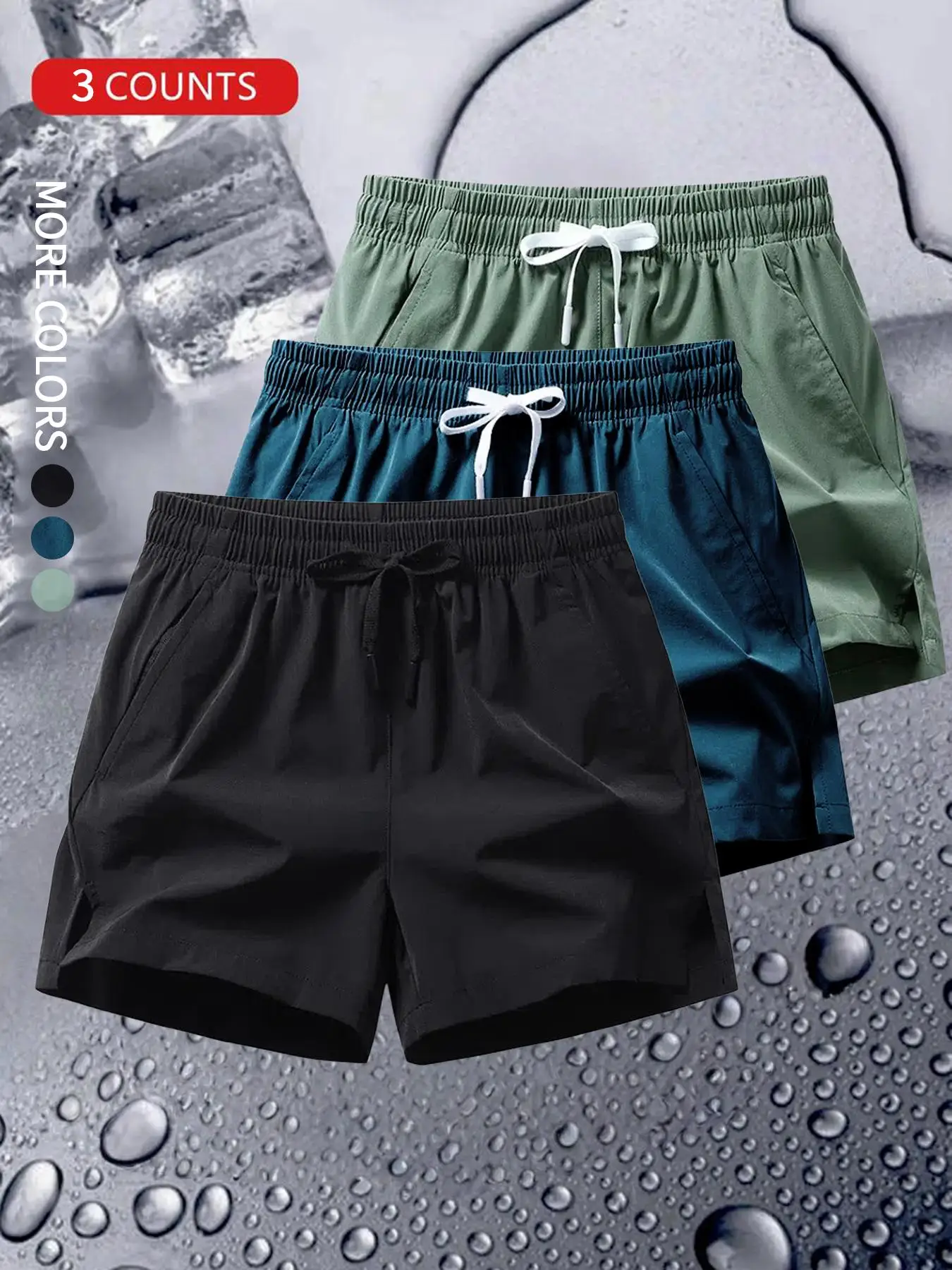 Men's Three-Piece Letter Printed Drawstring Waist Shorts, Loose Casual Elastic Waist Pocket Straight Shorts, Men's Daily Bottoms, Men's Shorts