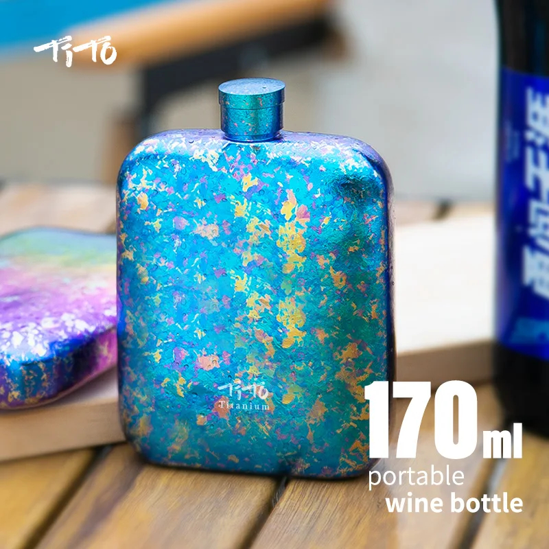 TiTo Titan-Weinflasche, quadratisch, 170 ml, Outdoor-Weinutensil, Retro, tragbar, Mini Image