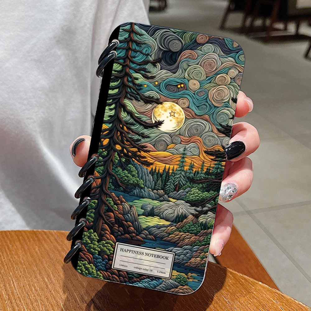 Vintage Sonne und Mond Wald Flip Notebook klare Handyhülle für iPhone 17 16 15 14 13 12 11 Pro Max 16 15 Plus 17Air Soft Cover