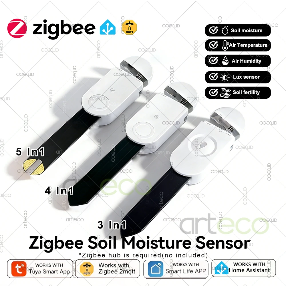 Zigbee Bodentester, Feuchtigkeits-, Fruchtbarkeits-, Luftfeuchtigkeits- und Temperaturmessgerät, Luminanzsensor, Hausautomation für Tuya Smart Life Z2MQTT Image