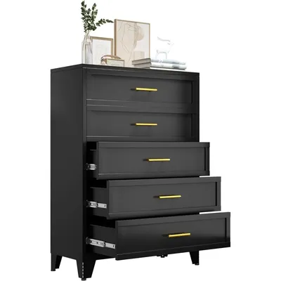 5 Drawer Dresser, Tall Metal Dresser for Bedroom, Black Bedroom Dressers with Drawers, Dressers &