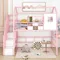 Twin Loft Bed with Cabinet, Solid Metal House Bed for Kids, Solid Construction Children Beds