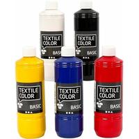 Creativ Company Textilfarbe, Primärfarben, 5x500 ml