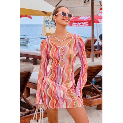 Rainbow Swirl Abstract Cover-Up Mini Dress