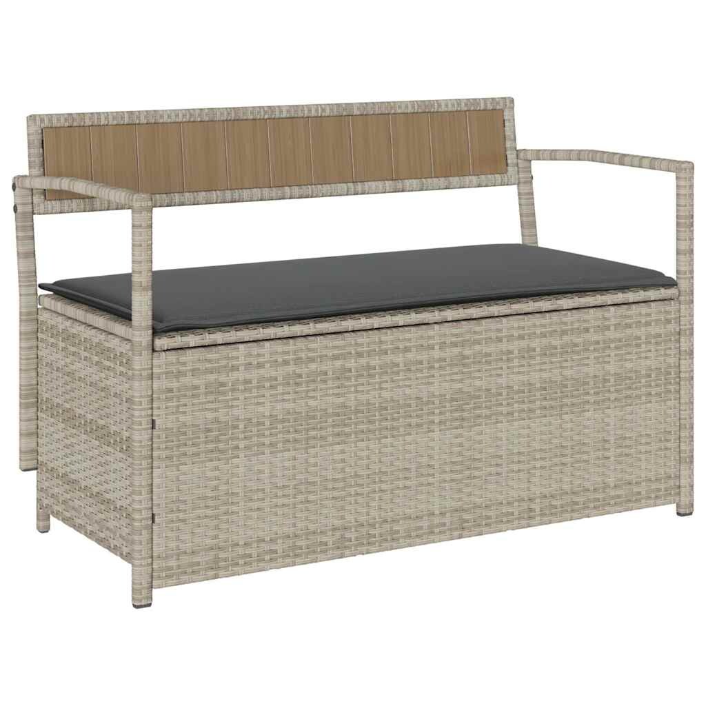 vidaXL Gartenbank mit Stauraum und Kissen Hellgrau Poly Rattan Image