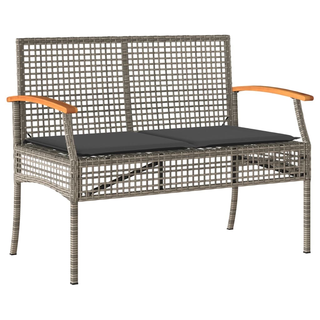 vidaXL Gartenbank mit Kissen Grau Poly Rattan Akazienholz Image