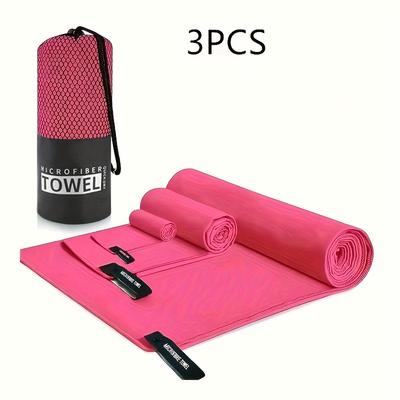TEMU 3pcs Microfiber Beach & Sport Towels - Quick-dry, Soft Polyester Blend, Swimming, Camping, Fitness, Hand Wash Only, Outdoor Activities Essentials, Beach Towels|quickdry Towels|soft Texture Image
