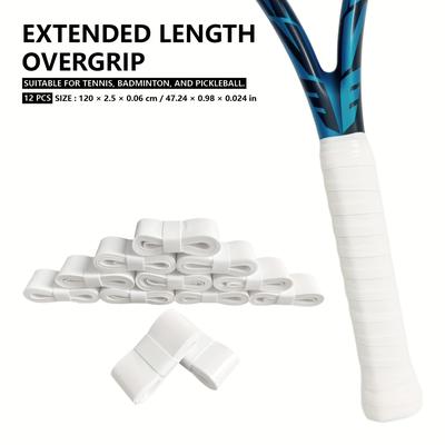 TEMU 12pcs White Tennis Racket Overgrip - Sweat Absorbent, Anti-slip, Shock-absorbing, Durable Pu Material, 1200x25x0.6mm, Fit For Tennis And Badminton Rackets
