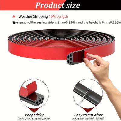 TEMU 1pc 10m/393.7inch Car Noise Insulation Seal Strip, Front Placement, Weather Stripping Rubber Sealing Tape For Vehicle Door Window Filler Image