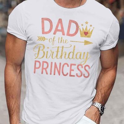 "TEMU Dad Of The Birthday Princess" Men's T-shirt - Casual Short Sleeve, Breathable Polyester, Summer Tee With Geometric Print, Print Tee Shirt, Tees" Image