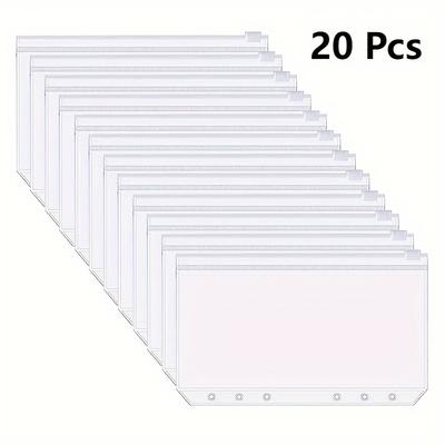 TEMU 20pcs A5/a6 Binder Pockets - 6-ring, Waterproof Zippered Transparent Folders With Pvc Sleeves For Budgeting, Document Storage & Card Organization Image