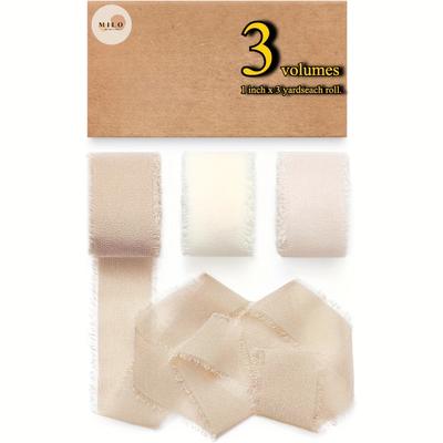 "TEMU 3 Volumes 1" X 15 Yd Chiffon Silk Ribbon Mixed Color Ribbons Set Fringe Fabric For Wedding Invitations Bridal Bouquets Party Decoration Gift Wrapping Bow" Image
