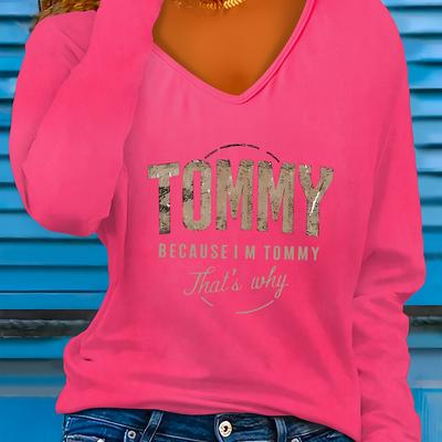 "TEMU Women's "" Graphic V-neck Long Sleeve T-shirt - Casual, Stylish, And Fit For Spring & Fall, Casual Wear | Print Top |" Image