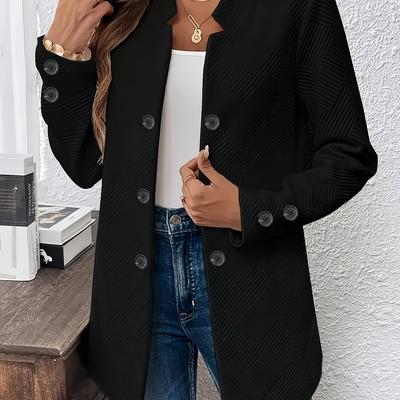 TEMU Casual Double-breasted Jacket With Textured Fabric, Open Collar & Decorative Pockets - Machine Washable Outerwear For , Versatile Fashion, Nontransparent Material Image