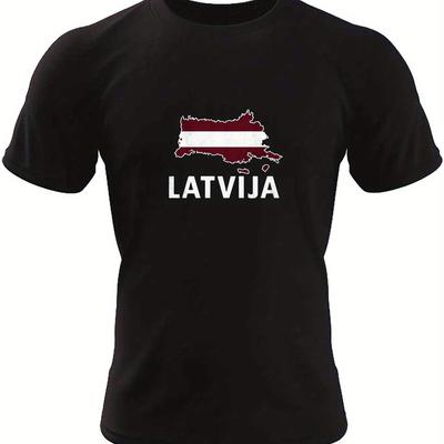 TEMU Latvian Flag Silhouette Print Tee Shirt, Tees For Men, Casual Short Sleeve T-shirt For Summer Image