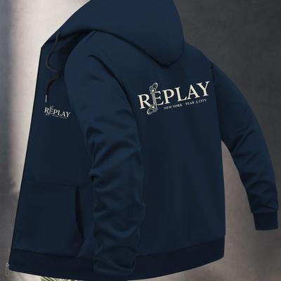 "TEMU Men's Casual Hooded Jacket With Golden " Cassette" Graphic Print, Black Zipper Front, Ribbed Cuffs & Waistband, Machine Washable Polyester, Side Pockets For Casual Attire, Jacket Hoodie" Image