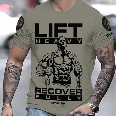 TEMU Men's T-shirt - 3d Print Gradient Pattern, Polyester Fiber, Casual Round Neck, Short Sleeve, Lightweight & Breathable For All , Gym & Outdoor Wear, Gym Clothes Image