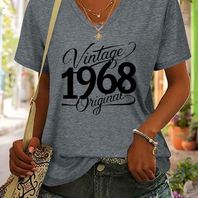 TEMU Vintage 1968 Original Printed Women's V-neck Short Sleeve Soft Fabric Top T-shirt T52 Image