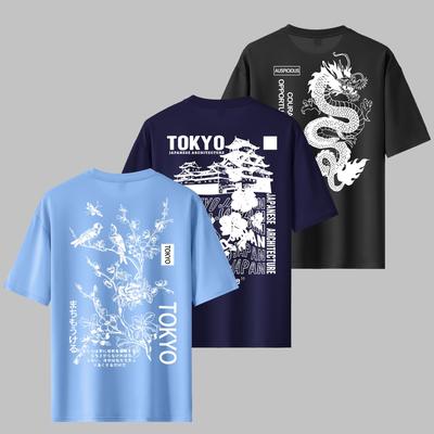 TEMU 3pcs Set Of Trendy Loose Round Neck T-shirts, Casual Daily Short-sleeved T-shirt With Tokyo Letter Print, As A Surprise Gift Image
