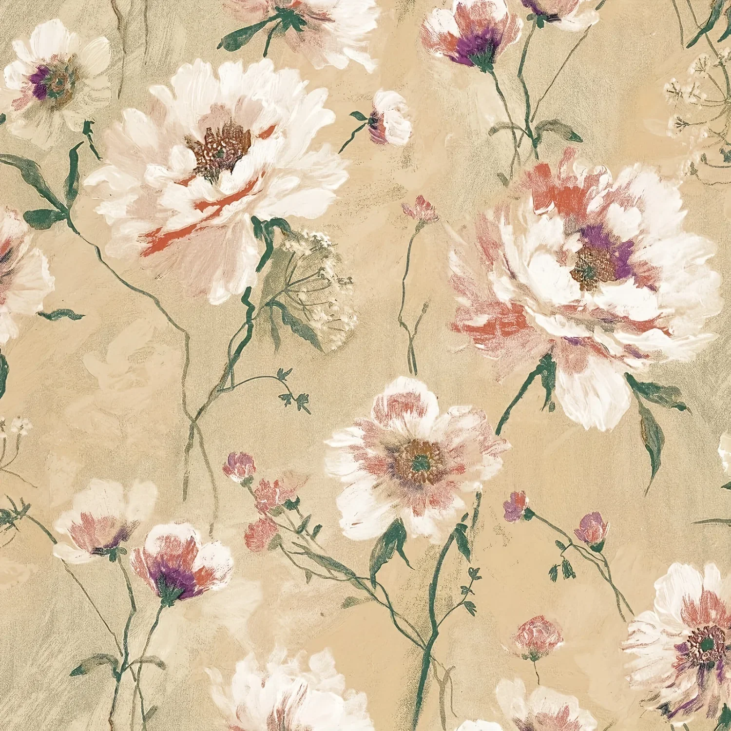 Ländliche Blume selbstklebende Tapete wasserdicht feuchtigkeitsbeständig Wandaufkleber Retro-Stil Schlafzimmer Wohnzimmer Dekoration Tapete Image