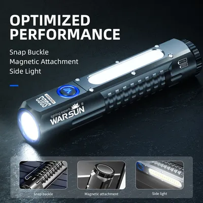 WARSUN SQ03 Rechargeable Flashlight High Lumens Super Bright Flash Light, Powerful Handheld LED Flashlight with 8 Lighting Modes