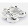 Plateausneaker BUFFALO "SCORE TEC", Damen, Gr. 41, silber (silberfarben), Lederimitat, Textil, metallic, sportlich, Schuhe, Ugly Sneaker, Schnürschuh, Freizeitsneaker in cooler Metallic-Optik