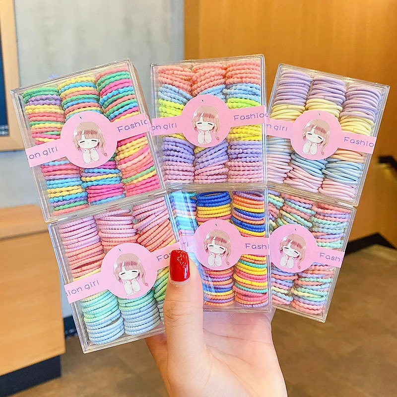 90 teile/satz Candy Farbe Haar Seil für Kinder Einfachheit Hohe Stretch Keine haar schaden Haar Krawatte Mode Mädchen Scrunchies Image