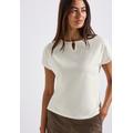 Shirttop STREET ONE, Damen, Gr. 44, weiß (sanftes weiß), Obermaterial: 95% Viskose, 5% Elasthan, unifarben, casual, regular fit taillenbedeckt, U-Boot-Ausschnitt, Kurzarm, Tops, mit Cut-Out Detail