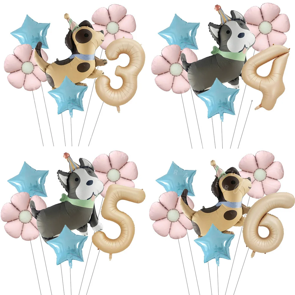 6 stücke Nette Hund Haustier Geburtstag Ballon Dekoration Gänseblümchen Anzahl Folien Ballon Set Kinder Geschenke Dackel hund Ballon Szene layout Image