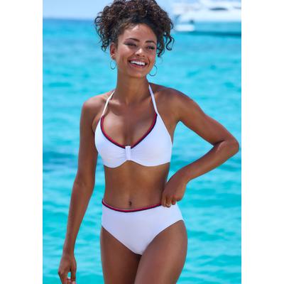 Bügel-Bikini-Top S.OLIVER "Junis", Damen, Gr. 38, Cup F, weiß, Recycling-Polyamid, unifarben, kontrastfarbene Details, Bikini-Oberteile, mit geflochtenen Details Image