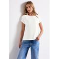 T-Shirt STREET ONE, Damen, Gr. 42, weiß (sanftes weiß), Jersey, Obermaterial: 95% Viskose, 5% Elasthan, unifarben, casual, normal hüftbedeckend, U-Boot-Ausschnitt, Kurzarm, Shirts, im Struktur-Mix