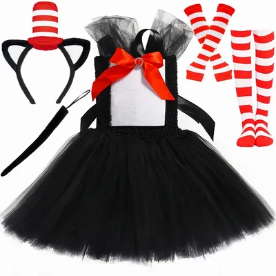 Katze im Hut Tutu Kleid Kostüm für Mädchen Halloween Karneval Party Fancy Dress Up Kleidung Outfit Image