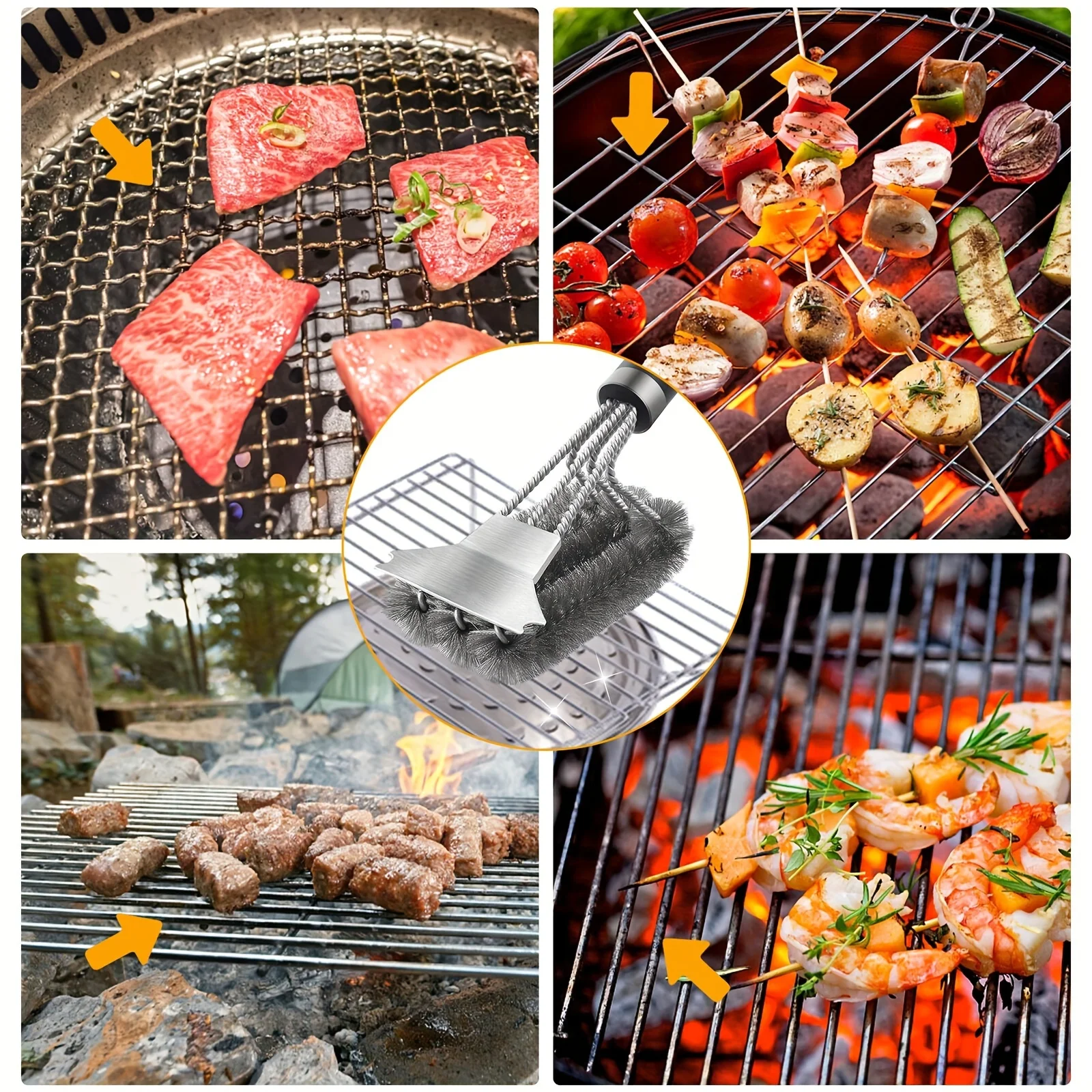 Edelstahl BBQ Grillbürste und Schaber Grillreinigungsbürste mit Griff 17" Grillreinigungsbürste Image