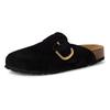 Clog TAMARIS, Damen, Gr. 37, schwarz, Veloursleder, unifarben, klassisch, Schuhe, Hausschuh, Schupfschuh, Bequemschuh mit verstellbarer Schnalle